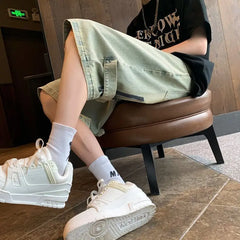 HEARUJOY - New Retro Men's Spliced button Zipper Pocket Fashionable Five-point Denim Shorts