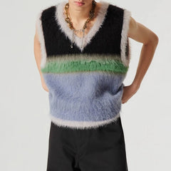 Hearujoy Sweater men's vest Korean version Y2k elegant retro fashion chic autumn and winter streetwear contrast stitching unisex vest