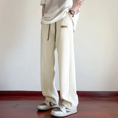 HEARUJOY - Summer Casual Pants Men Fashion Straight Ice Silk Pants Men Streetwear Hip-hop Loose Pleated Pants Mens Beige Trousers M-3XL