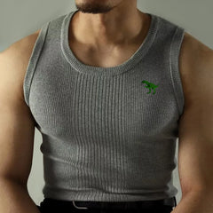 Hearujoy Mens Shaping Stretch Knitted Vest 2024 Summer New Retro Youth Fitness Training Simple Slim Fit Comfortable Tank Top for Men