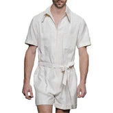 Hearujoy Mens Sports Strap Casual Short-Sleeve Jumpsuit 2024 New Spring Summer Genderless Home Simple Solid Color Loose Jumpsuit Unisex