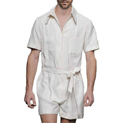 Hearujoy Mens Sports Strap Casual Short-Sleeve Jumpsuit 2024 New Spring Summer Genderless Home Simple Solid Color Loose Jumpsuit Unisex