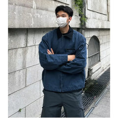 HEARUJOY - American Trendy Tooling Mens Jackets Vintage Solid Distressed Bomber Coats Patchwork Zipper Pocket High Street Short Outwear