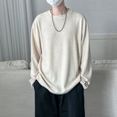 HEARUJOY - Autumn British Striped Round Neck Long Sleeve T-Shirt Japanese Korean Soild Color Casual Breathable Bottoming Shirt Men