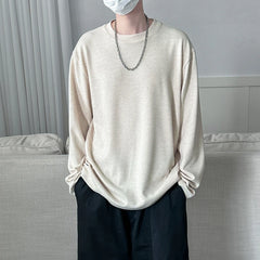 HEARUJOY - Autumn British Striped Round Neck Long Sleeve T-Shirt Japanese Korean Soild Color Casual Breathable Bottoming Shirt Men