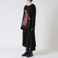 Hearujoy Mens Japanese Printed Long-Sleeve Casual T-Shirt 2024 New Genderless Couple Fashion Individuality Youth Trend Retro Top Unisex