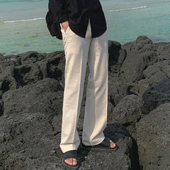 Hearujoy Summer Male Casual Pants Pockets Ice Silk Slim Straight Leg Loose Menwear Solid Color Men's Bottom Simple 9C6575