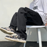 HEARUJOY - Trendy Korean Workwear Pants for Men Spring Autumn Loose Straight Casual Hong Kong Sle Pure Cotton Long Pants with Big kets