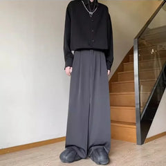 HEARUJOY - Black Mens Suit Pants Summer American High Street Wide Leg Pants Trend Casual Comfortable Office Attire Fashion Pantalettes