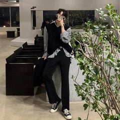 Hearujoy 2024 Spring Acrylic Knitted Sweater Vest Men V-neck Sleeveless Golf Vest Korean Style Solid Color Loose Casual Casual Men's Vest