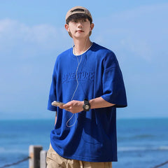 HEARUJOY - Summer Men T-Shirt ADVENTURE Tops Tees Male Fashion Letter Camiseta Short Sleeve Men Clothing Harajuku Streetwear T Shirts