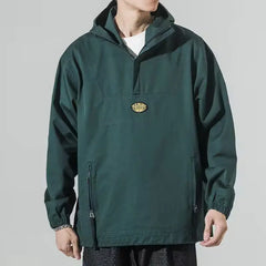 Hearujoy Sweatshirt Men's Pullover Solid Color Top Men's Hooded Half Zipper Loose and Versatile Trendy Men's Outerwear Top