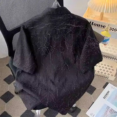 HEARUJOY - Men Fashion High Street Vintage Luxury Jacquard Lapel Button Down Shirt Summer Casual Short Sleeve Loose Tops Camisas De Hombre