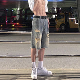 HEARUJOY - Retro High Street Versatile Five-point Men's Wide-leg Ripped Denim Shorts