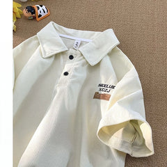 HEARUJOY - American Fashion Retro Polo Shirt Men's Short-sleeved Korean Version 2025 New Summer High Street Trend Shirt Lapel T-shirt Chic