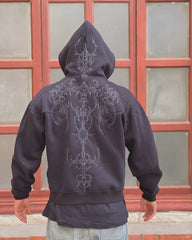 Hearujoy Fashion trend personality style jacket Double hood design Zipper hoodie for men Y2k loose casual anime embroidered sweatshirt