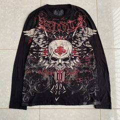 Hearujoy Affliction Long sleeved T shirt Y2K Fashion New Round Neck Oversized T shirt Mens Womens Casual Tops Streetwear Gothic Clothing