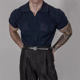 HEARUJOY - Hollow Knitted Short-sleeved POLO Shirt T-shirt for Men's Summer Korean Style Top Mesh Texture Design Shirt