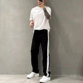 HEARUJOY - Autumn New Style Jeans Men's Trendy Loose Side Strip Webbing Straight Pants for Youth Versatile Washing Wide-leg