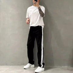 HEARUJOY - Autumn New Style Jeans Men's Trendy Loose Side Strip Webbing Straight Pants for Youth Versatile Washing Wide-leg