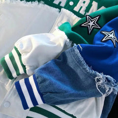 HEARUJOY - Trendy Letter Embroidery Woolen Denim Jacket for Men And Women Spring Autumn Fashion Couple's Baseball Style Short Coat