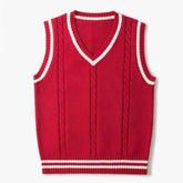 HEARUJOY - Striped White Knitted Sweaters for Men Blue Sleeveless Man Clothes V Neck Vest Red Waistcoat Jumpers Sweat-shirt Cigaret Cotton