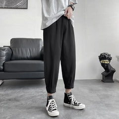 HEARUJOY - Summer Loose Solid Color Thin Men's Casual Harem Pants Harajuku Fashion Aesthetic Korean Style Designer Male Cropped Trousers