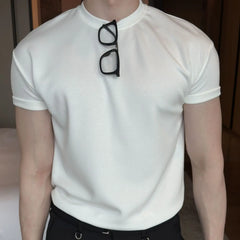 HEARUJOY - Ice-sensing Air Layer Ultra-thin Quick-drying Round Neck Shoulder-retching Sleeves Elastic Smooth Cool Short-sleeved T-shirt