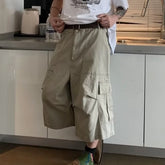 HEARUJOY - Cargo Cropped Pants Mens Summer New Multiple Pockets Casual Wide Leg Tooling Shorts Street Retro Paratrooper Overalls Thin