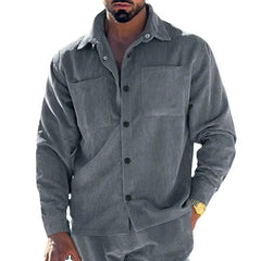 HEARUJOY - Men Shirts Coats Shirt Turn Down Collar Full Sleeve Single Breasted Splice Regular Casual Solid Thick Simple Coat Autumn Winter