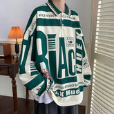 HEARUJOY - Turn-down Collar Mens Sweatshirts Long Sleeve 2025 Streetwear Harajuku Printed Hoodies Vintage Korean Oversized Outwear