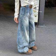 HEARUJOY - Autumn Men'S Blue Jeans Korean Retro Loose Straight Leg Micro Flared Pants Mid Waist Designer Casual Pants