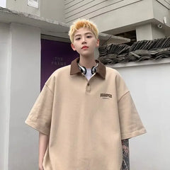 Hearujoy Polo Shirt Short-sleeved T-shirt Men's Summer New American High Street Fashion Retro Color Collision Collar Polo T Shirt for Men