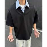 HEARUJOY - Summer Short Sleeved T-shirt Men Oversized Casual Lapel T Shirt Men Streetwear Korean Loose Pullover T Shirt Mens Clothing