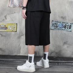 HEARUJOY - XS-4XL Mens Cropped Pants Plain Drawstring Casual Pants Streetwear Fashion Hip-Hop Harem Wide-Leg Trousers Men'S Wear New