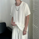 HEARUJOY - Korean Style Men's T-shirts Round Collar Short Sleeved Solid Color Mensweae New Summer Pullover Loose Male Tees