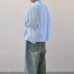 HEARUJOY - New Japanese Trendy Men Shirts Light Luxury Textured Lapel Striped Long Sleeve Cardigan Tops Leisure Premium Loose Blouse M-2XL