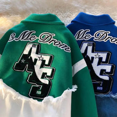 HEARUJOY - Trendy Letter Embroidery Woolen Denim Jacket for Men And Women Spring Autumn Fashion Couple's Baseball Style Short Coat