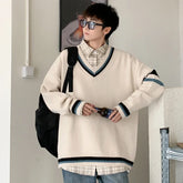 HEARUJOY - Autumn Winter New Men's Korean Loose Knitted V-neck Casual Sweater Outdoor Fashion Trend Comfortable Breathable Hoodie
