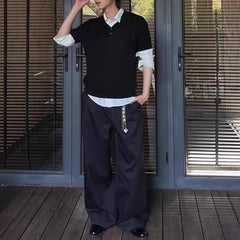 HEARUJOY - Summer New Men's Knitted Short-Sleeved Polo Shirt American Retro Fashion Trend Casual Simple Loose Breathable Niche Men's Tops