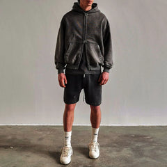 Hearujoy Mens High Street Jacket Multi-Line Series High Street Retro autumn and winter Fashion Solid Color Trendy Hip Hop Hoodie For Men