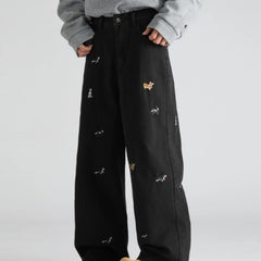 HEARUJOY - Hip Hop Straight Leg Jeans Mens 2025 Animal Pattern Printing Trend Loose Male Cowboy Pants Streetwear Unisex Denim Trousers