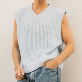 HEARUJOY - Men's Color Matching Knitted Sleeveless Vest Retro Fashion Trend Simple Casual Loose Breathable Summer New Men's Tops