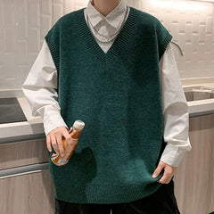 HEARUJOY - Autumn Streetwear Mens Loose Sweater Vest Casual Thermal Oversized Winter Sweater Vest Men Sweater Vest for Daily Wear