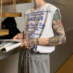 Hearujoy 2024 New Summer Vest Hooded Sleeveless T-Shirt Boys Print Graffiti Punk Rock Tide Brand Loose Sweater Hip-hop Hoodie Vest