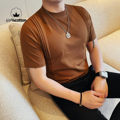 HEARUJOY - 69% Cotton Stretch Men's T-Shirt - Breathable Modern Fit with Vertical Seam Detail, Timeless Casual Top for Everyday Comfort