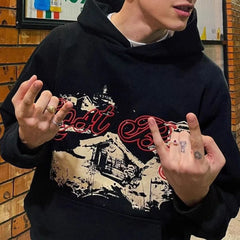 Hearujoy Men's Fashionable Hoodie American Style Print Hip-Hop High Street Retro Trendy Casual Hooded Sweatshirt Spring And Autumn