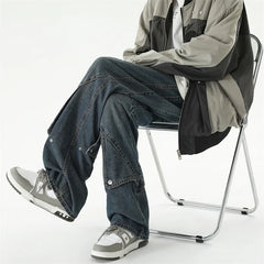 Hearujoy Jeans Men Vintage Patchwork Buttons Special Students High Street Korean Style Simple Daily Leisure All-match Jean Pants