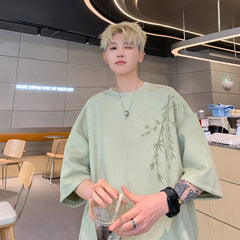 Hearujoy Men's Suede Oversized Printed T-shirt Loose Casual Tops Tshirts Men Clothing Women Short Sleeve Tees Streetwear 5XL-M