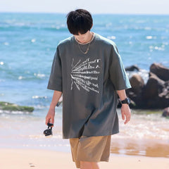 HEARUJOY - T Shirt Oversized Cotton For Men White 5XL Men's Letter Print T-shirts Men Casual Wear Summer Tee Shirts Big Size Clothing